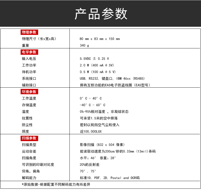 7580g掃描槍詳細(xì)參數(shù)